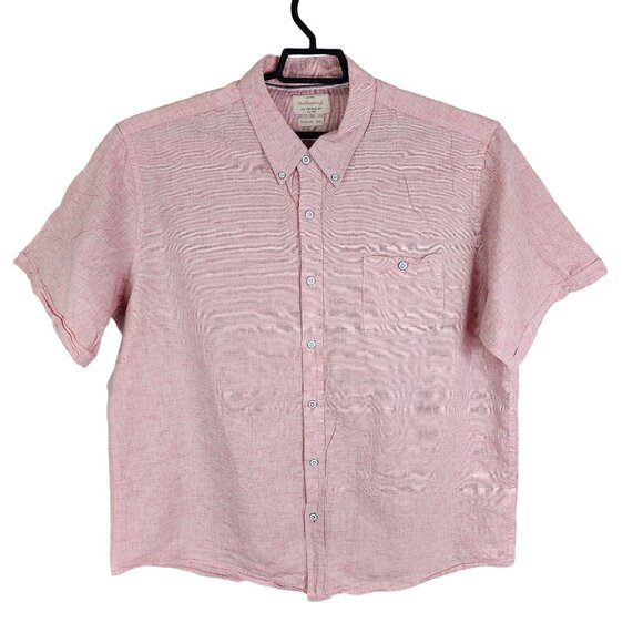 Mens Red White Weatherproof Vintage Shirt Button Up Short Sleeve Linen Blend XL - Picture 1 of 8